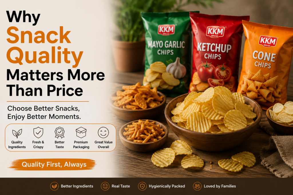 Quality snacks in Pakistan highlighting freshness, great taste, and premium packaging.